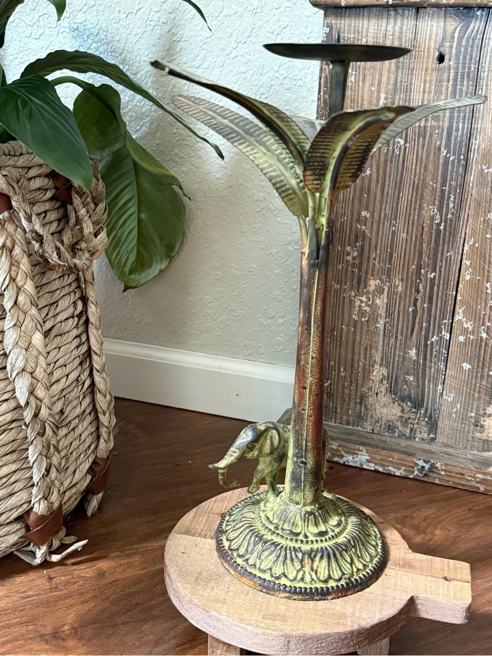 Vintage Metal Elephant Candle Stick 15” Tall